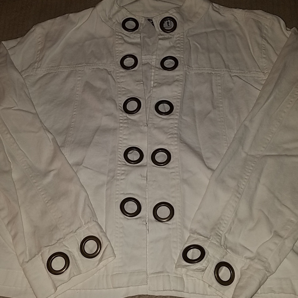 White with bronze decal denim jacket